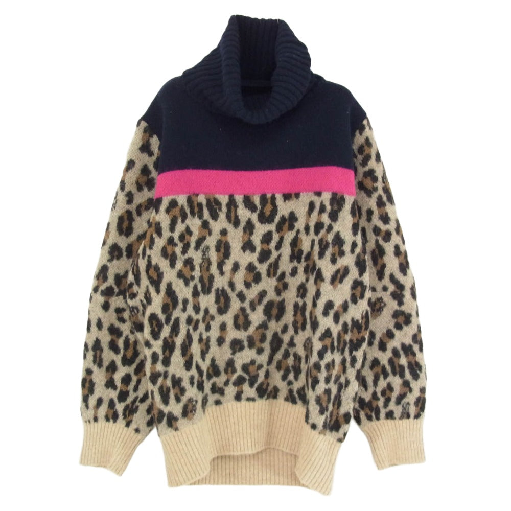 Sacai サカイ 19AW 19-04555 ウール アルパカ モヘア混 レオパード柄 タートルネック ニット セーター ブラウン系 2【中古】