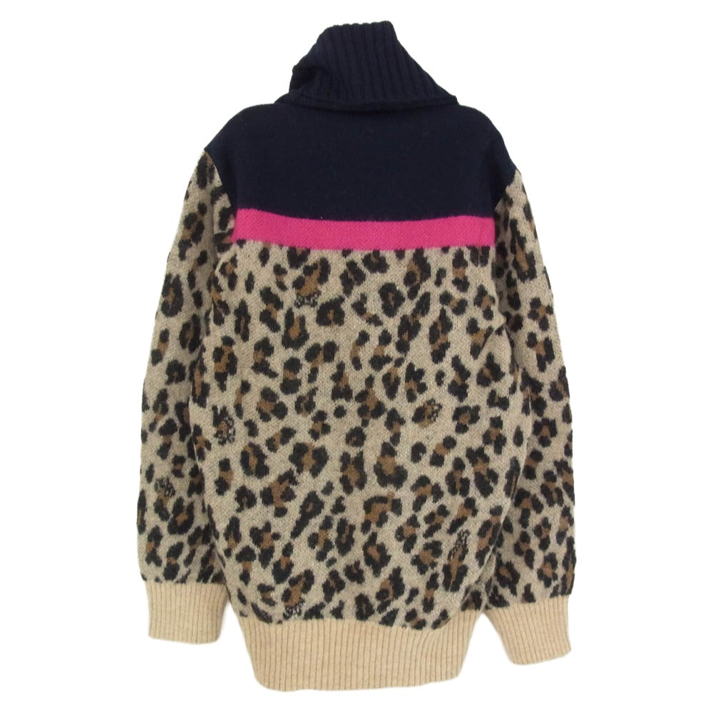 Sacai サカイ 19AW 19-04555 ウール アルパカ モヘア混 レオパード柄 タートルネック ニット セーター ブラウン系 2【中古】