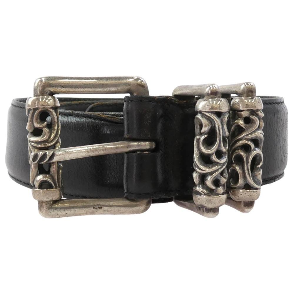 CHROME HEARTS クロムハーツ（原本無） 3PC ROLLER 1.5 3PC ローラー バックル レザー ベルト 30inch ブラック系 シルバー系 30【中古】
