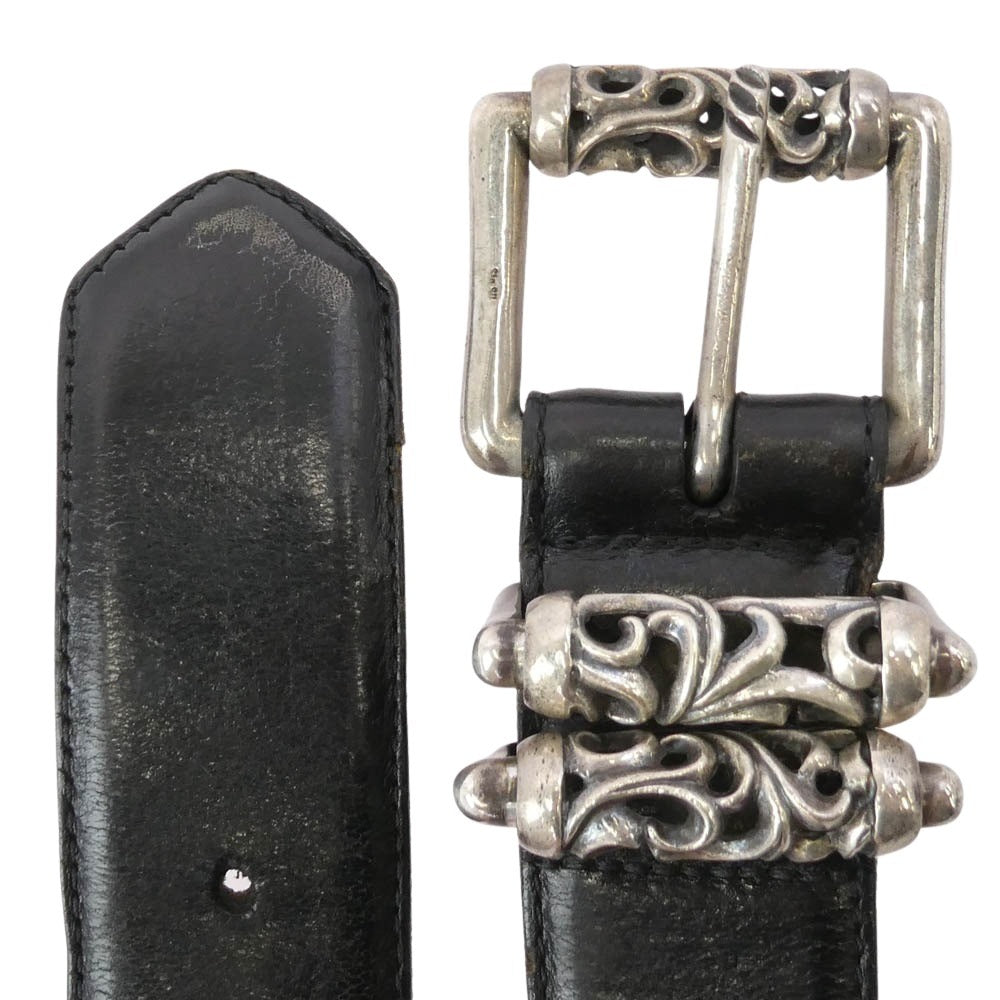 CHROME HEARTS クロムハーツ（原本無） 3PC ROLLER 1.5 3PC ローラー バックル レザー ベルト 30inch ブラック系 シルバー系 30【中古】