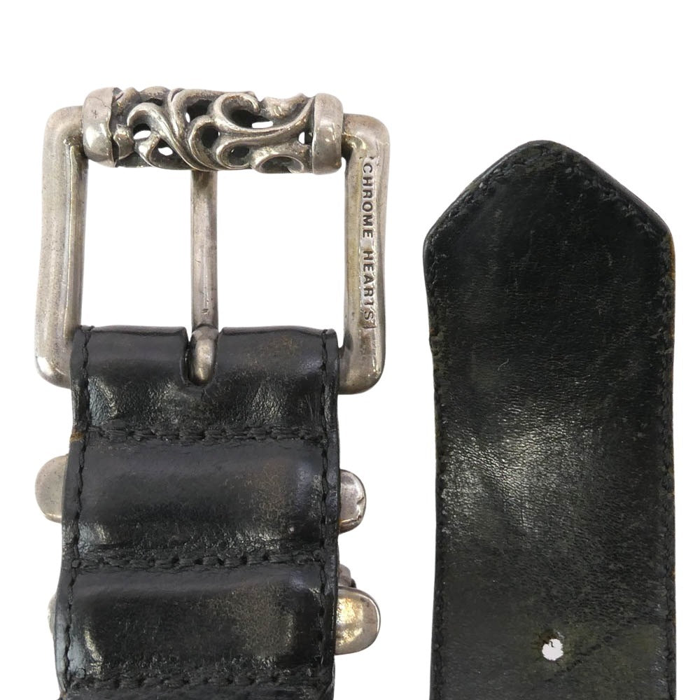 CHROME HEARTS クロムハーツ（原本無） 3PC ROLLER 1.5 3PC ローラー バックル レザー ベルト 30inch ブラック系 シルバー系 30【中古】