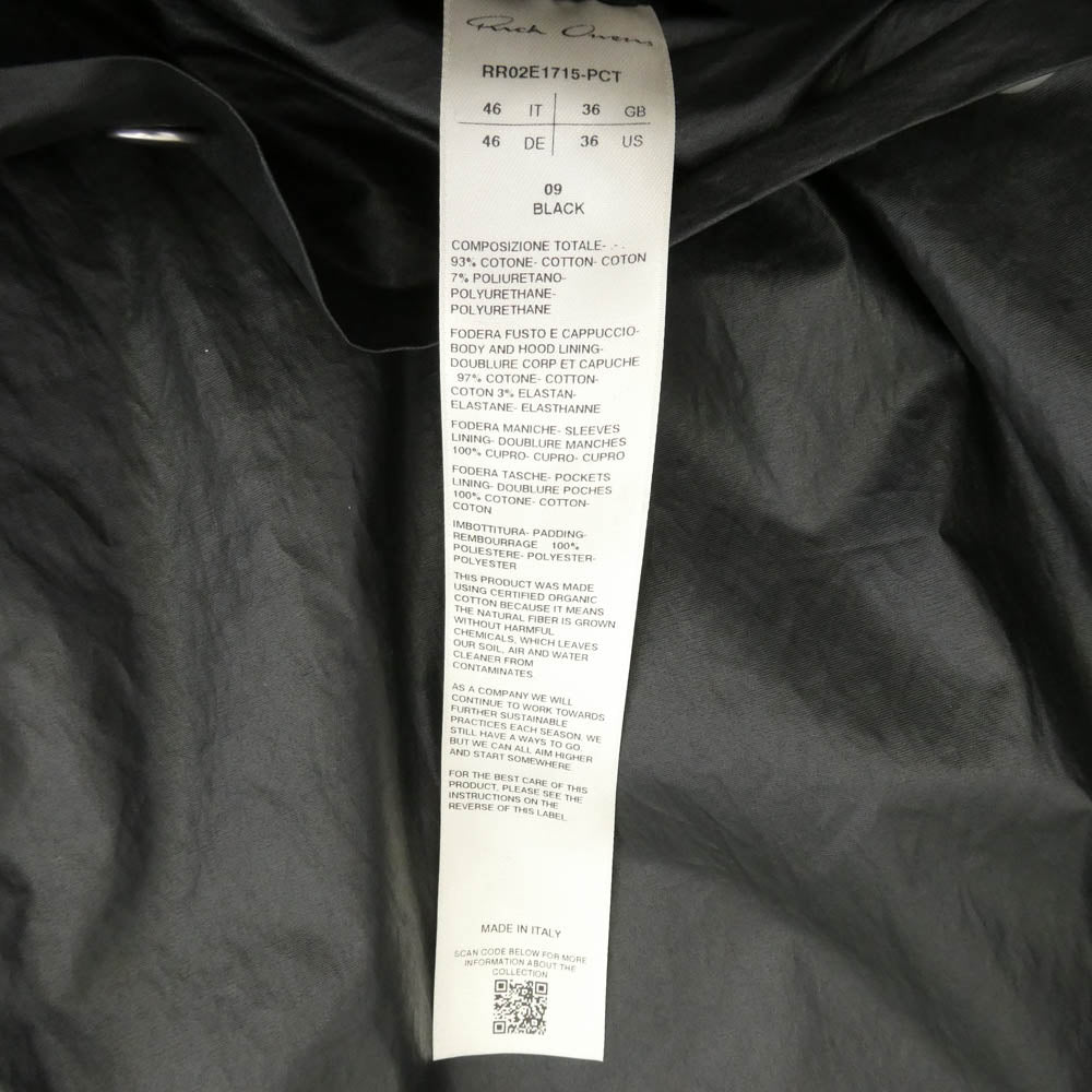 Rick Owens リックオウエンス 25AW RR02E1715-PCT Coated Poplin Cropped Mac Jacket コーティング ポプリン クロップド マック ジャケット ブラック系 46【美品】【中古】
