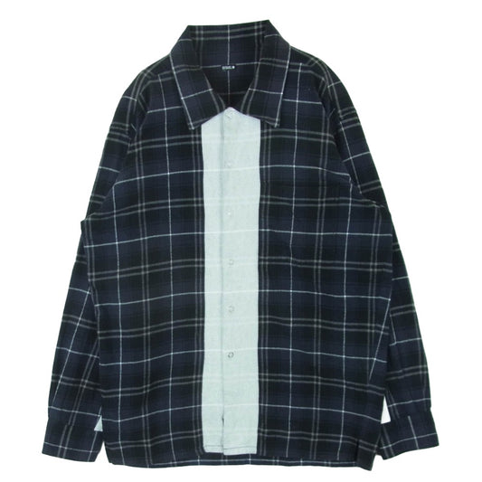 SEQUEL シークエル LINE NEL CHECK SHIRT ライン フランネル チェック 長袖 シャツ ダークネイビー系 M【中古】