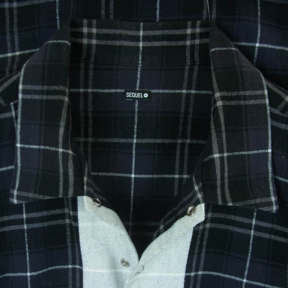 SEQUEL シークエル LINE NEL CHECK SHIRT ライン フランネル チェック 長袖 シャツ ダークネイビー系 M【中古】