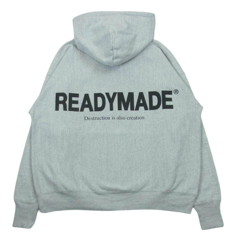 READY MADE レディメイド 23AW RE-CO-GY-00-00-245 Destruction is aiso creation smile hoodie スマイル刺繍 バックロゴ プリント フーディ パーカー グレー系 XL【中古】