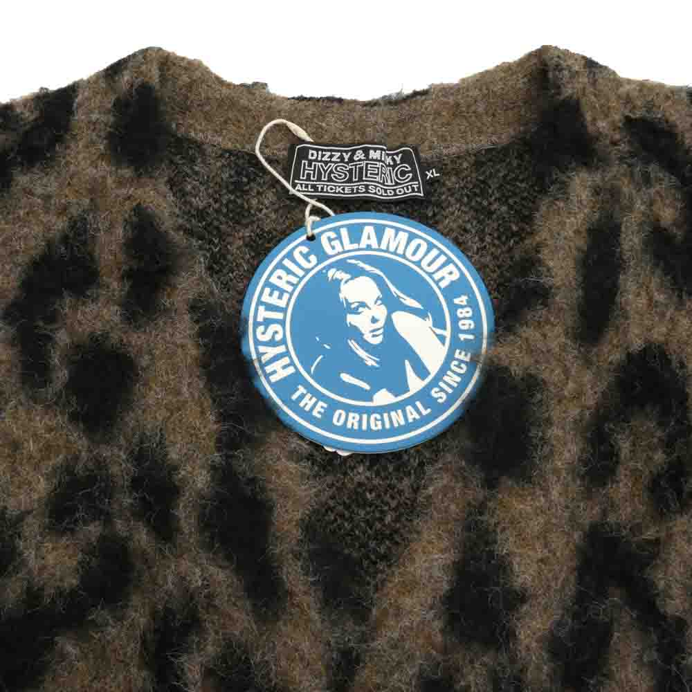 HYSTERIC GLAMOUR ヒステリックグラマー 22AW 02223ND03 起毛 レオパード ヒョウ柄 カーディガン ブラウン系 ブラック系 XL【新古品】【未使用】【中古】