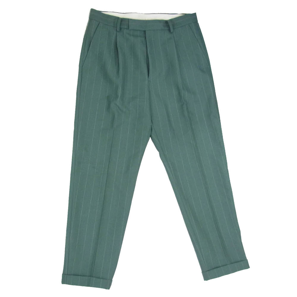 WACKO MARIA ワコマリア DORMEUIL ドーメル ウール モヘア ストライプ ストレートフィット トラウザース スラックス グリーン系 L【中古】