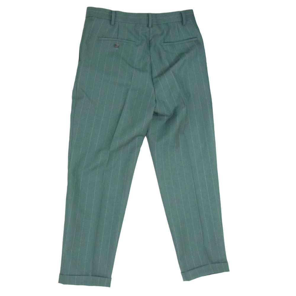 WACKO MARIA ワコマリア DORMEUIL ドーメル ウール モヘア ストライプ ストレートフィット トラウザース スラックス グリーン系 L【中古】