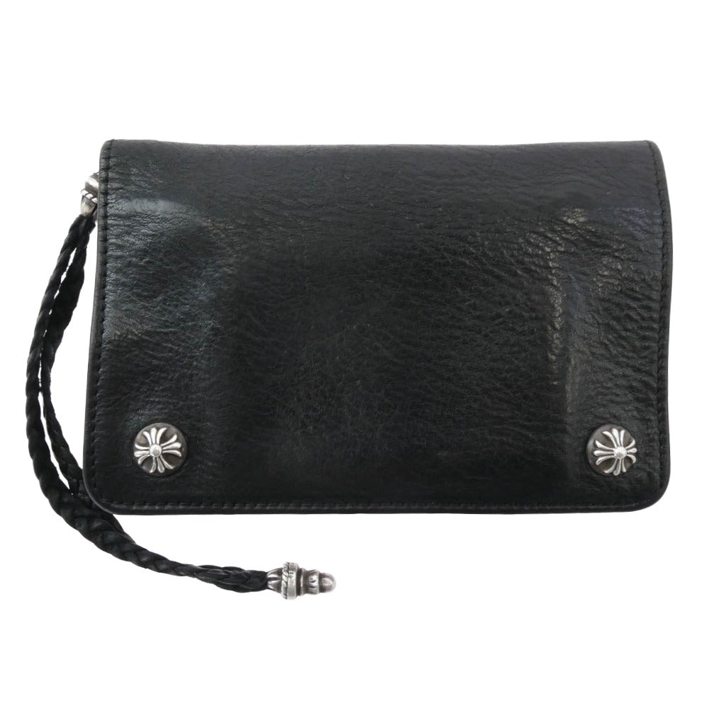 CHROME HEARTS クロムハーツ（原本有） 2ZIP STRAP 2ジップ ストラップ ストラップ付クロス ボタン レザー ウォレット 財布 ブラック系【中古】