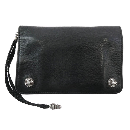CHROME HEARTS クロムハーツ（原本有） 2ZIP STRAP 2ジップ ストラップ ストラップ付クロス ボタン レザー ウォレット 財布 ブラック系【中古】