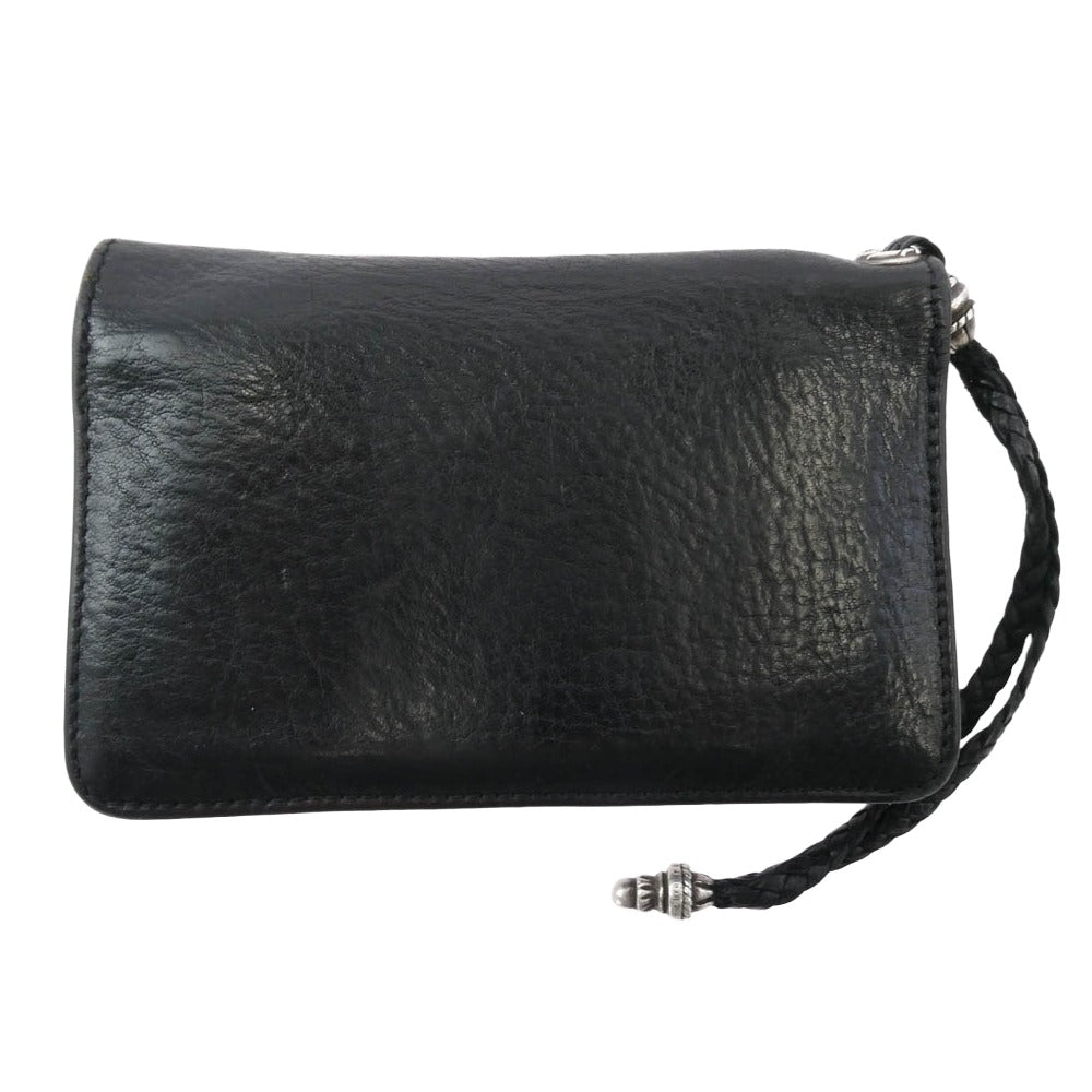 CHROME HEARTS クロムハーツ（原本有） 2ZIP STRAP 2ジップ ストラップ ストラップ付クロス ボタン レザー ウォレット 財布 ブラック系【中古】