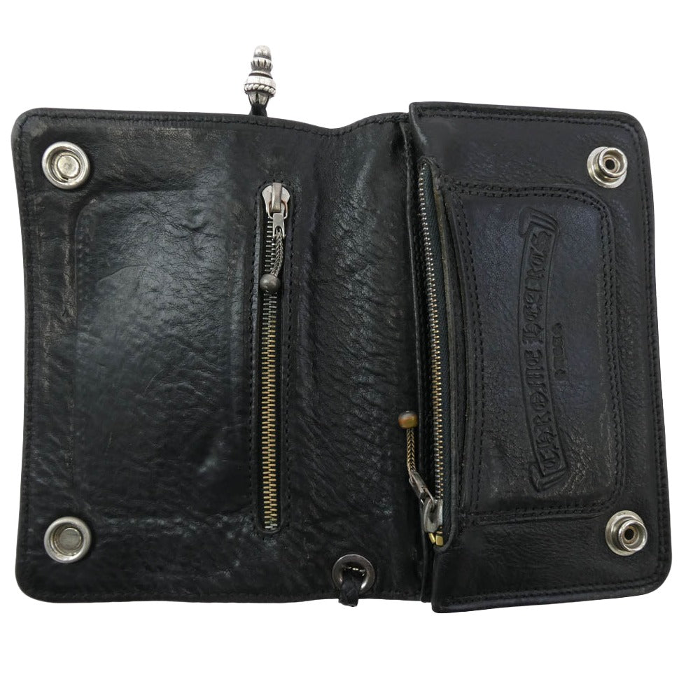 CHROME HEARTS クロムハーツ（原本有） 2ZIP STRAP 2ジップ ストラップ ストラップ付クロス ボタン レザー ウォレット 財布 ブラック系【中古】