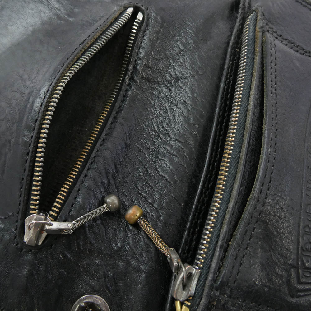 CHROME HEARTS クロムハーツ（原本有） 2ZIP STRAP 2ジップ ストラップ ストラップ付クロス ボタン レザー ウォレット 財布 ブラック系【中古】