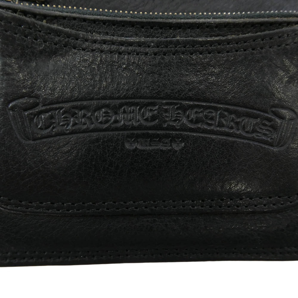 CHROME HEARTS クロムハーツ（原本有） 2ZIP STRAP 2ジップ ストラップ ストラップ付クロス ボタン レザー ウォレット 財布 ブラック系【中古】