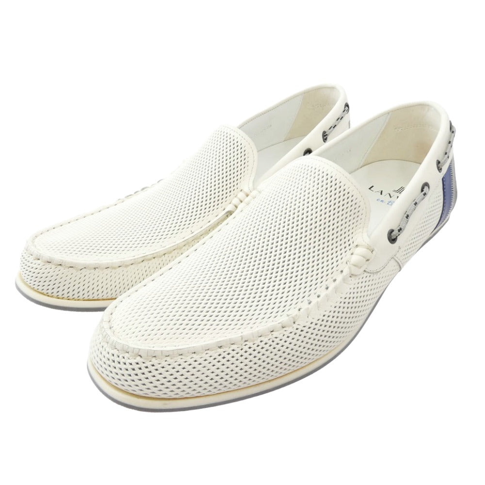 LANVIN en Bleu ランバンオンブルー 086190C パンチングメッシュ スリッポン ドライビングシューズ ホワイト系 26【極上美品】【中古】