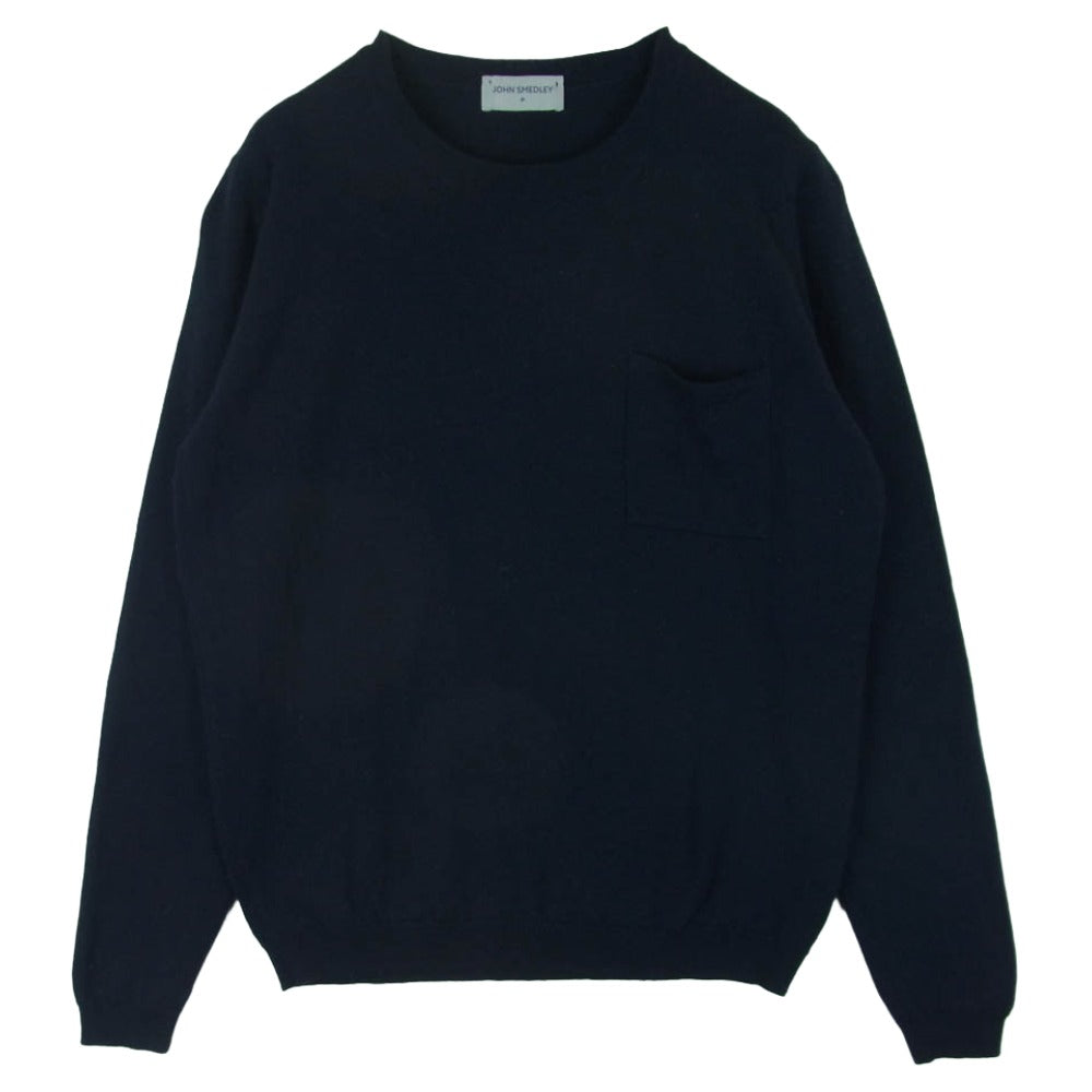 JOHN SMEDLEY ジョンスメドレー 英国製 ポケット付き ピュアウール クルーネック ニット セーター ダークネイビー系 M【中古】