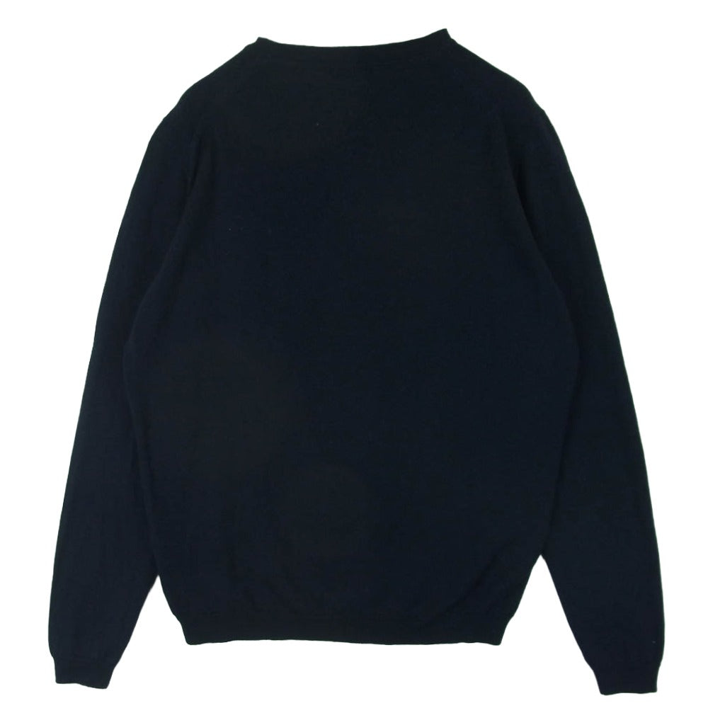 JOHN SMEDLEY ジョンスメドレー 英国製 ポケット付き ピュアウール クルーネック ニット セーター ダークネイビー系 M【中古】