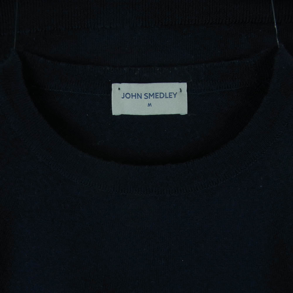 JOHN SMEDLEY ジョンスメドレー 英国製 ポケット付き ピュアウール クルーネック ニット セーター ダークネイビー系 M【中古】