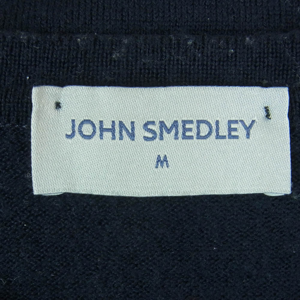JOHN SMEDLEY ジョンスメドレー 英国製 ポケット付き ピュアウール クルーネック ニット セーター ダークネイビー系 M【中古】