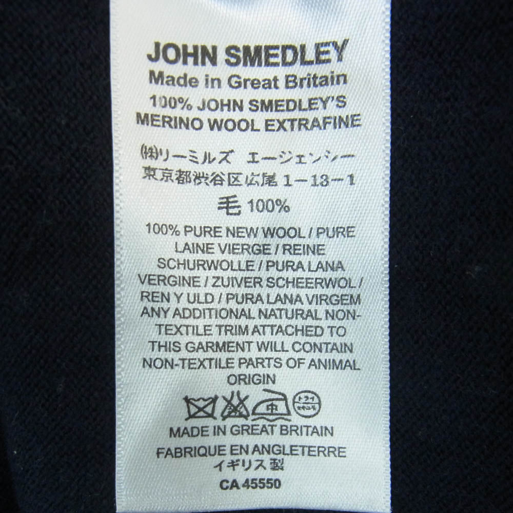 JOHN SMEDLEY ジョンスメドレー 英国製 ポケット付き ピュアウール クルーネック ニット セーター ダークネイビー系 M【中古】