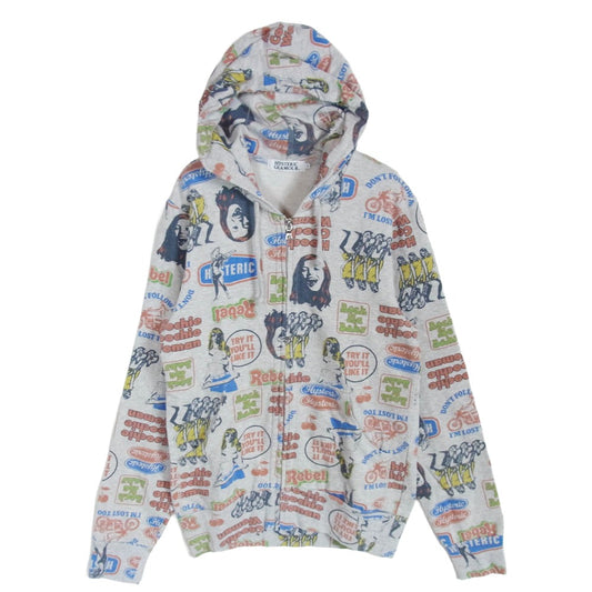 HYSTERIC GLAMOUR ヒステリックグラマー 0211CF01 ガール ロゴ 総柄 スウェット グレー系 S【中古】