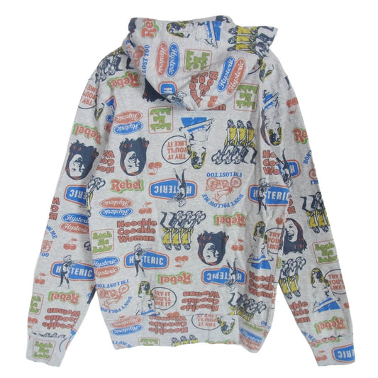 HYSTERIC GLAMOUR ヒステリックグラマー 0211CF01 ガール ロゴ 総柄 スウェット グレー系 S【中古】