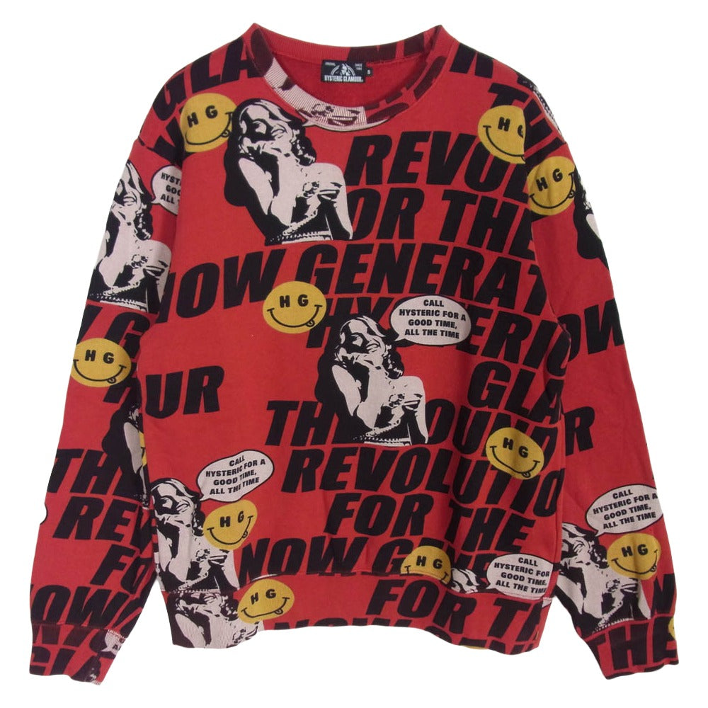 HYSTERIC GLAMOUR ヒステリックグラマー 20SS 02201CS01 HG SOUND REVOLUTION サウンド レボリューション 総柄 レッド系 S【美品】【中古】