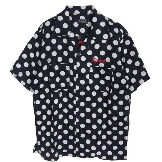 HYSTERIC GLAMOUR ヒステリックグラマー 18SS DOT 総柄 SEE NO EVIL 刺繍 半袖 オープンカラー シャツ ブラック系 S【中古】