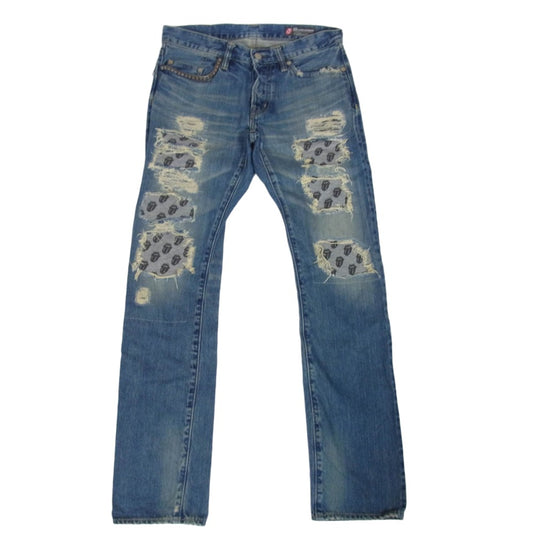 HYSTERIC GLAMOUR ヒステリックグラマー 0241AP14 ROLLING STONES ローリングストーンズ リメイク加工 ダメージ ジーンズ デニムパンツ インディゴブルー系 30【中古】