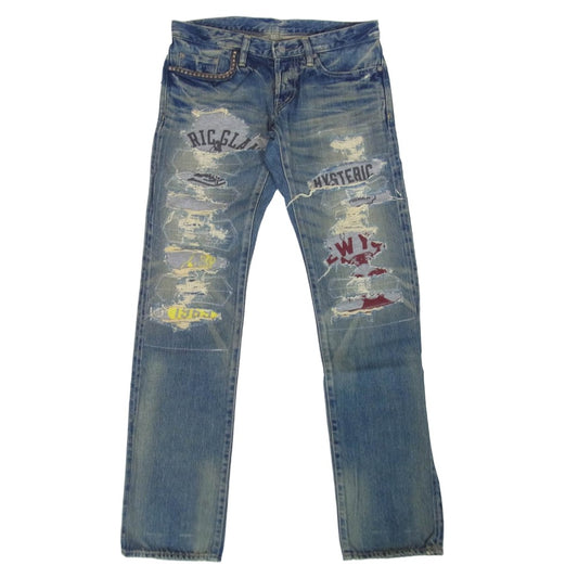 HYSTERIC GLAMOUR ヒステリックグラマー 0204AP06 スタッズポケット カレッジプリント リメイク加工 CPR加工 ジーンズ デニムパンツ インディゴブルー系 30【中古】