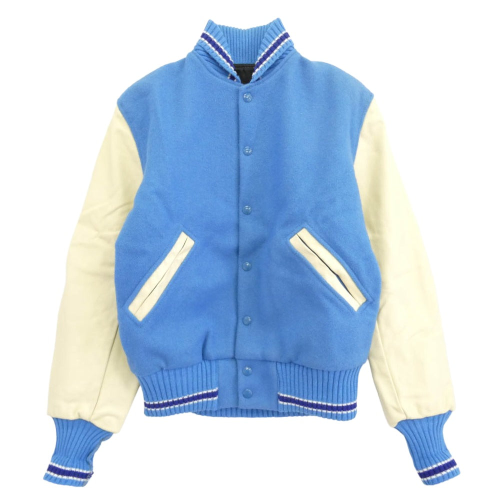 ヴィンテージ 80s USA製 albion アルビオン メルトン レザー アワード ジャケット スタジャン ライトブルー系 36【中古】