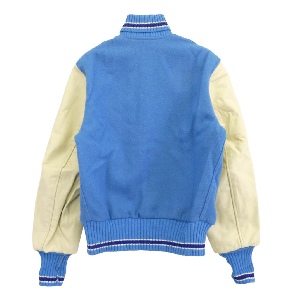 ヴィンテージ 80s USA製 albion アルビオン メルトン レザー アワード ジャケット スタジャン ライトブルー系 36【中古】