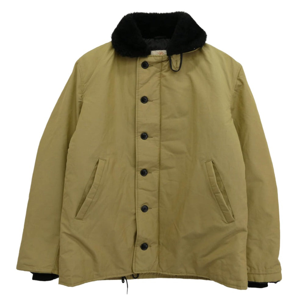 ゴールデンフリース USA製 N-1 ナイロン 中綿 デッキ ジャケット カーキ系 M【中古】