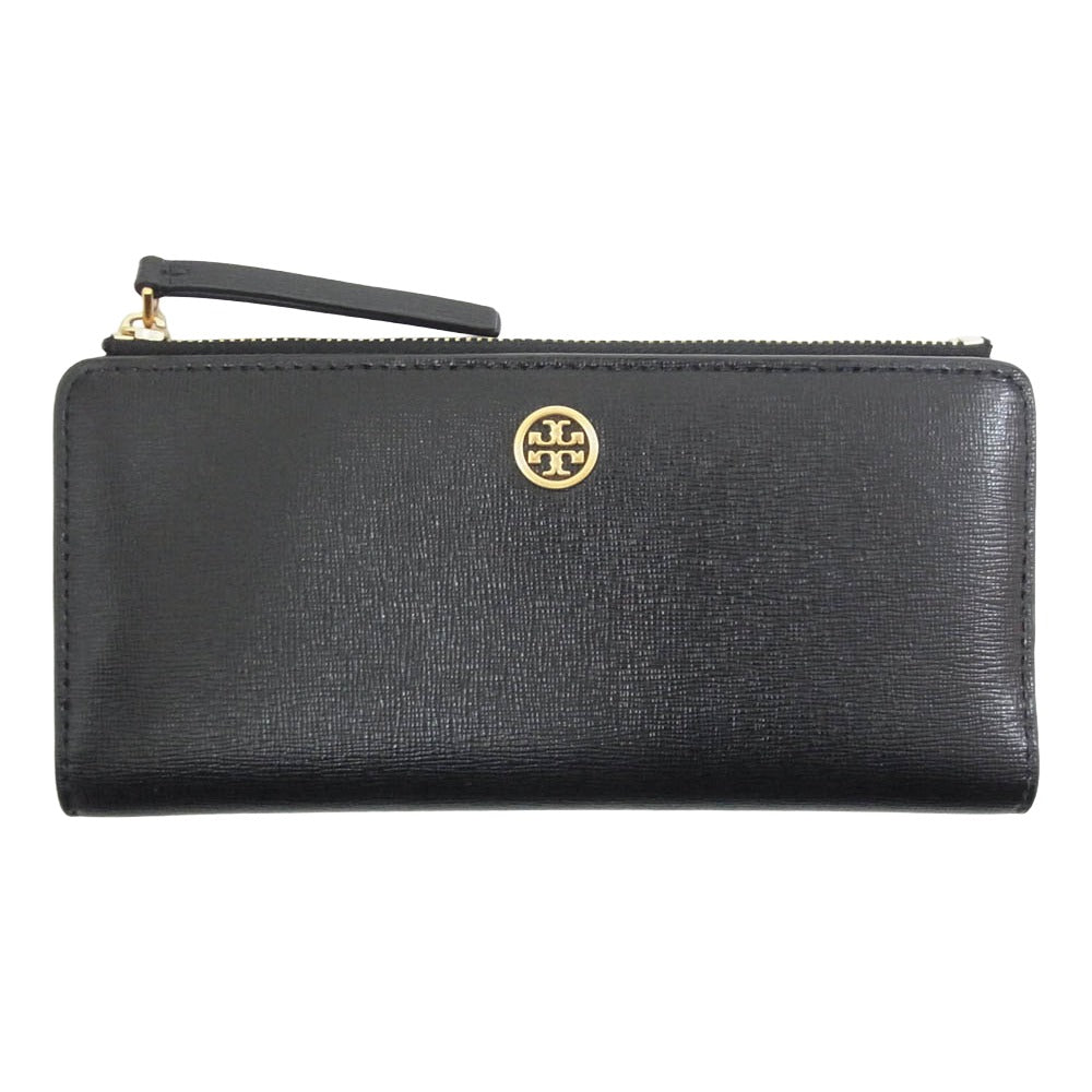 Tory Burch トリーバーチ ロビンソン レザー 長財布 ブラック系【中古】