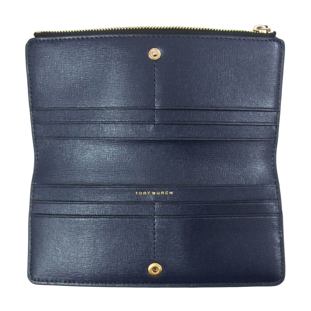 Tory Burch トリーバーチ ロビンソン レザー 長財布 ブラック系【中古】