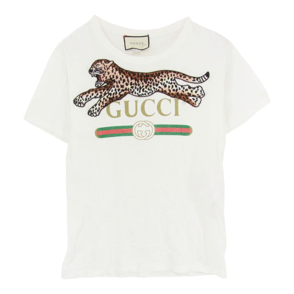 GUCCI グッチ 18SS 493117 X9X99 レオパード パンサー ヴィンテージロゴ プリント ダメージ加工 半袖 Tシャツ ホワイト系 サイズ表記無【中古】