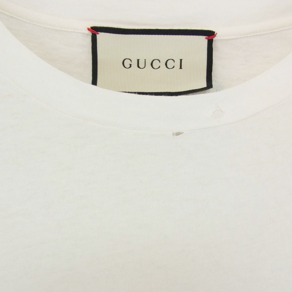 GUCCI グッチ 457095 X5L89 ヴィンテージロゴ フラワー刺繍 ダメージ加工 半袖 Tシャツ ホワイト系 XS【中古】