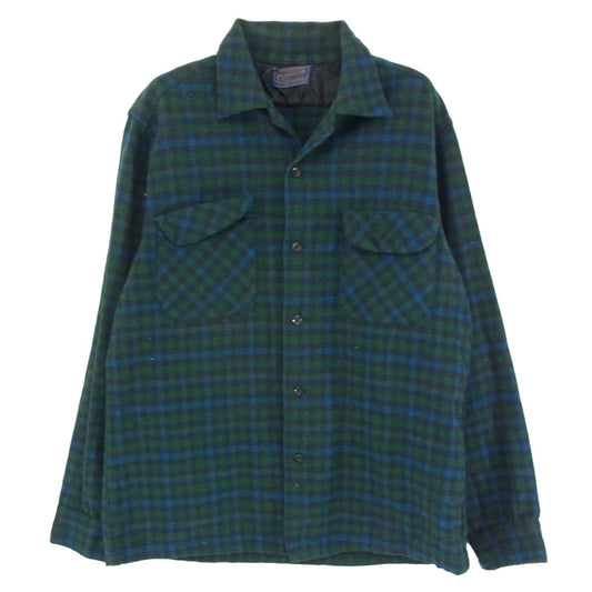 ヴィンテージ 50s USA製 ウール チェック 長袖 シャツ ネイビー系 M【中古】