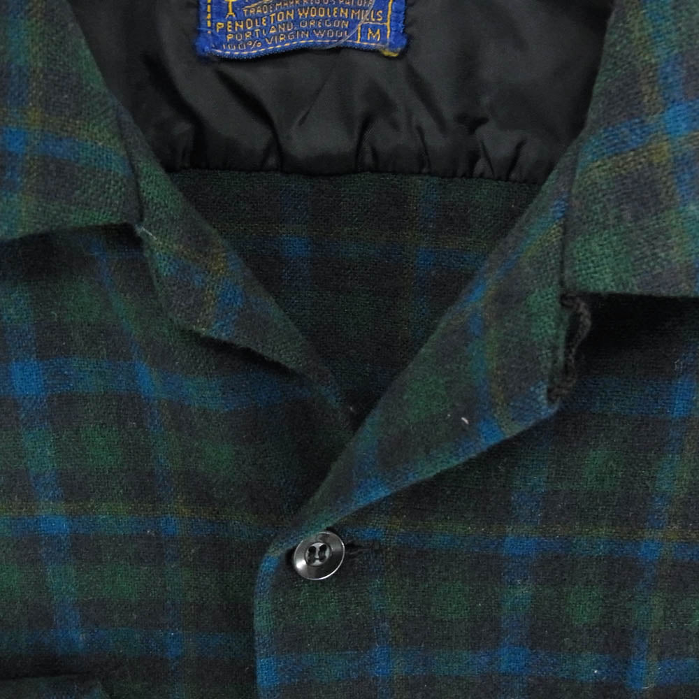 ヴィンテージ 50s USA製 ウール チェック 長袖 シャツ ネイビー系 M【中古】