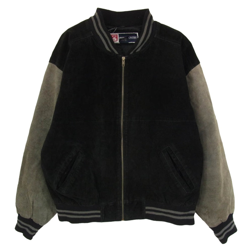 フリーカントリー レザー ジップアップ バイカラー スタジャン グレー系 L【中古】