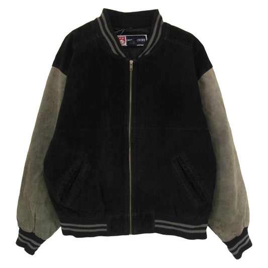 フリーカントリー レザー ジップアップ バイカラー スタジャン グレー系 L【中古】