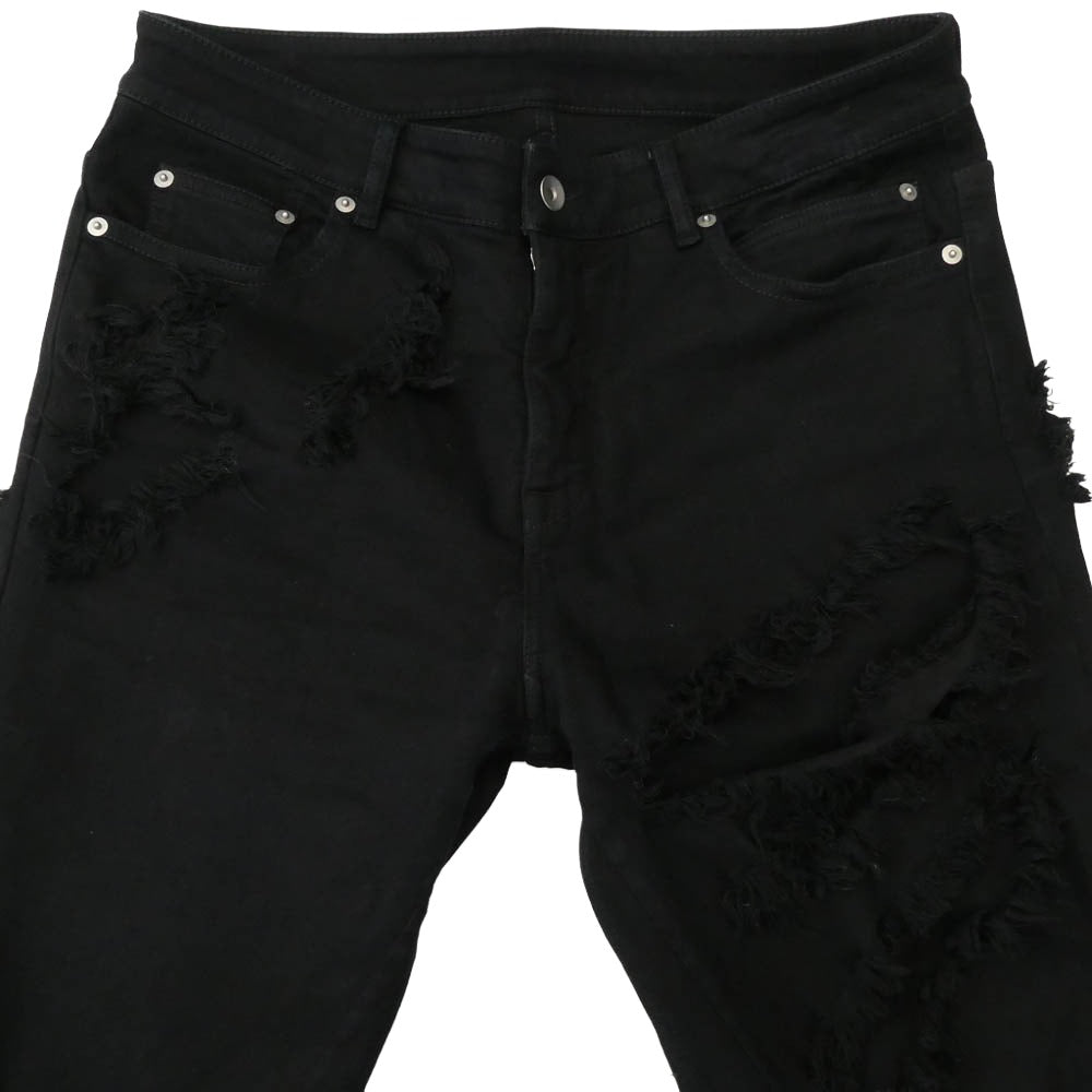 Rick Owens リックオウエンス 22SS DS01B7316-SBSLH DRKSHDW ダークシャドウ Detroit Cut Jeans デトロイト カット ダメージ デニム パンツ ブラック系 30【中古】