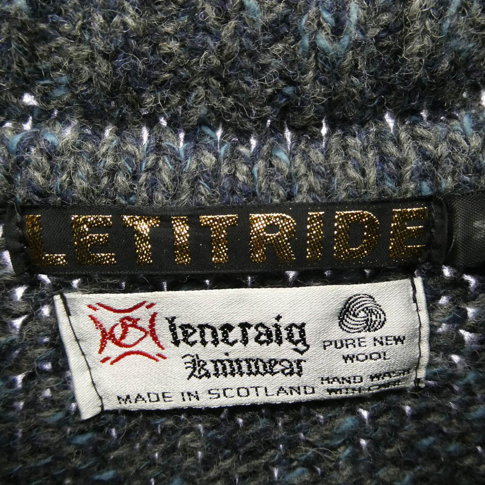 LET IT RIDE レットイットライド × glencraig グレンクレイグ スコットランド製 ポロカラー MIX ニット グレー系 ブルー系 M【中古】