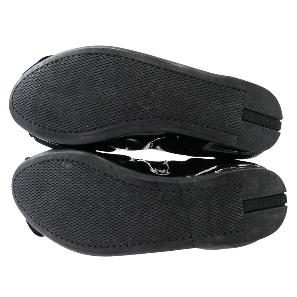 PRADA プラダ 3F5455 ロゴパファーリボン パンプス バレエ シューズ ブラック系 35.5【中古】