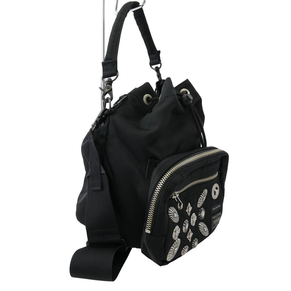 PORTER ポーター STRING BAG スタッズコンチョ装飾 ストリングバッグ ブラック系【中古】