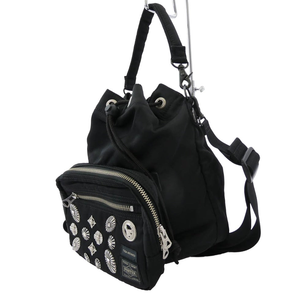 PORTER ポーター STRING BAG スタッズコンチョ装飾 ストリングバッグ ブラック系【中古】