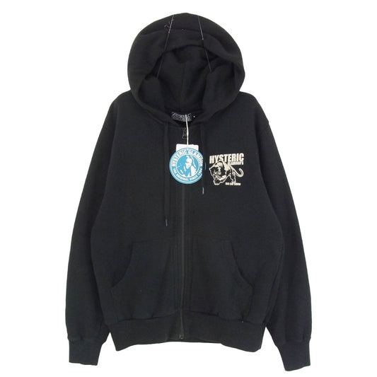 HYSTERIC GLAMOUR ヒステリックグラマー 22AW 02223CF08 DANGEROUS FELINES ロゴプリント ジップアップ パーカー ブラック系 M【美品】【中古】