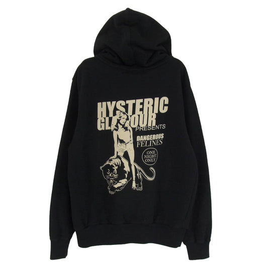 HYSTERIC GLAMOUR ヒステリックグラマー 22AW 02223CF08 DANGEROUS FELINES ロゴプリント ジップアップ パーカー ブラック系 M【美品】【中古】