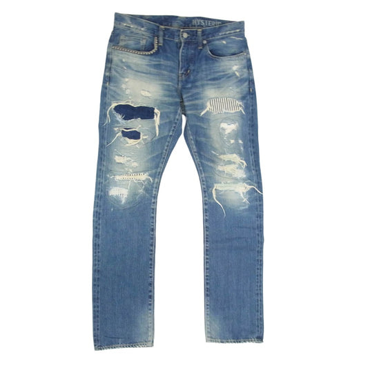 HYSTERIC GLAMOUR ヒステリックグラマー 19SS 02191AP19 RSM加工 リペア加工 スタッズポケット デニムパンツ ジーンズ インディゴブルー系 31【中古】