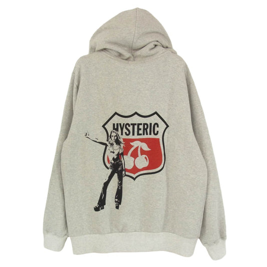 HYSTERIC GLAMOUR ヒステリックグラマー 25AW 02253CF02 HYSTERIC CHERRY ヒステリックチェリー ガールプリント ジップアップ パーカー グレー系 M【極上美品】【中古】